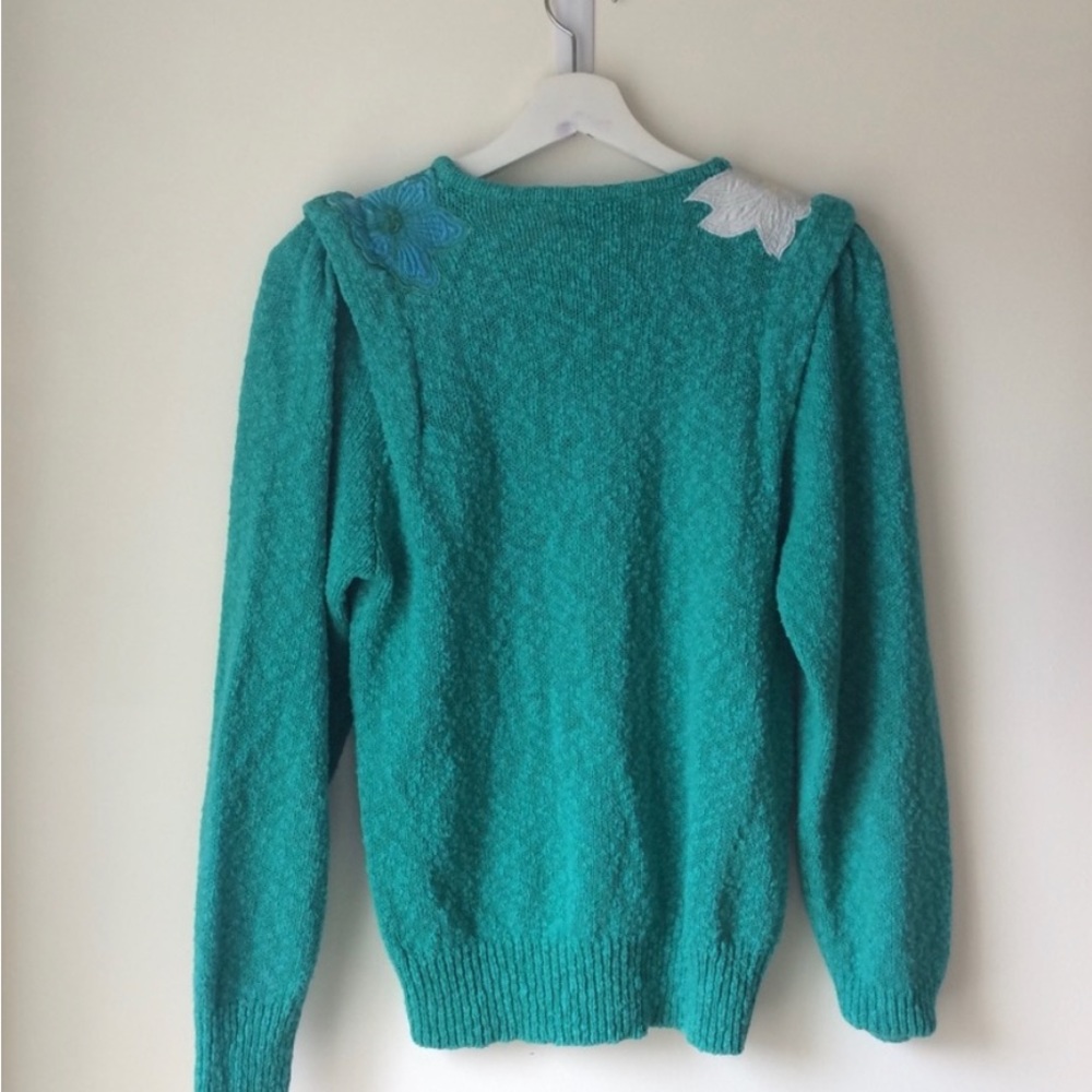 Green Vintage floral appliqué and sequin sweater - Picture 3 of 5